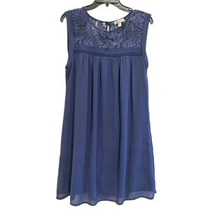 Speechless Navy Blue Lace Yoke Sleeveless Summer Wedding Guest Dress  – Size L
